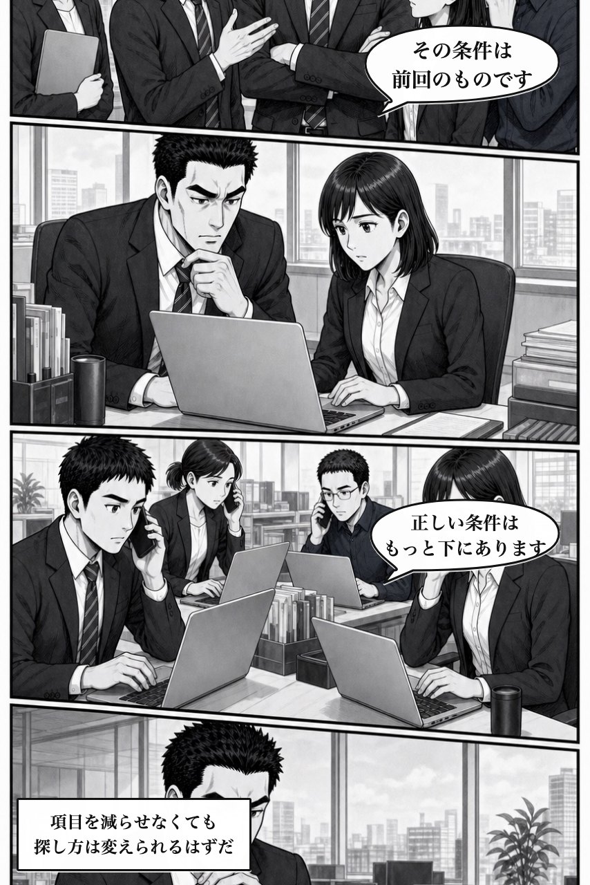タブ表示プラグインの業務改善漫画 2ページ目。困りごとの業務影響が広がり、事実を受け止める